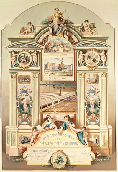 Handelsembleem van de Amalgamated Society of Operative Cotton Spinners door Albert Richards